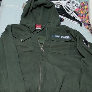 (Attack On Titan) Dark Green Hooded Zipper Jacket